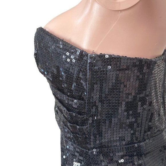 Forever 21 Black Strapless Sequin Mini Dress Size L Party Cocktail Evening - Picture 9 of 16